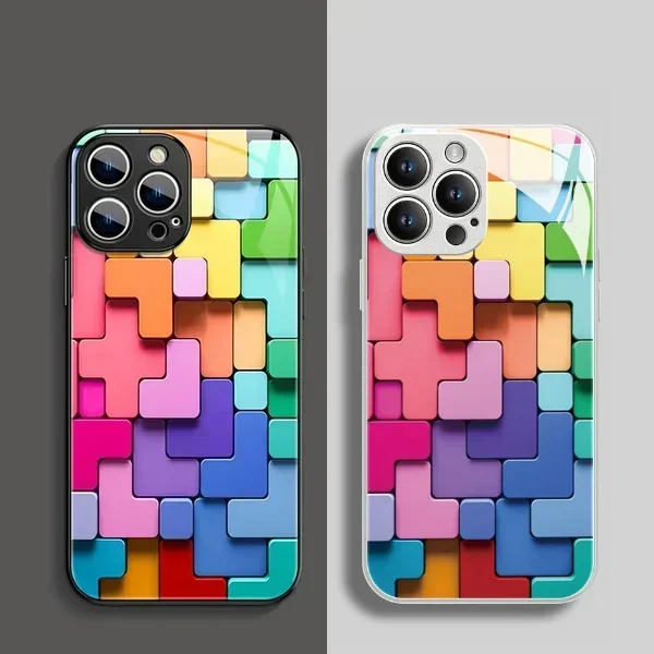 Capa de vidro plana 3D quadrada para iPhone do X até 15 pro max