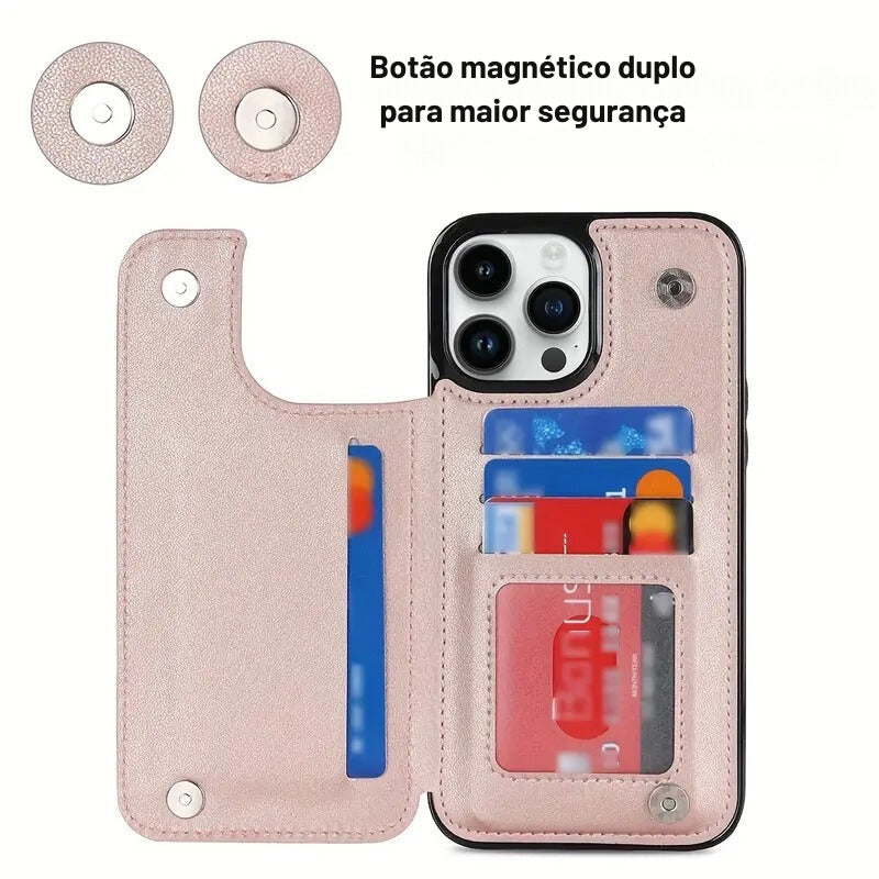 Case Carteira de couro para Iphone Puff