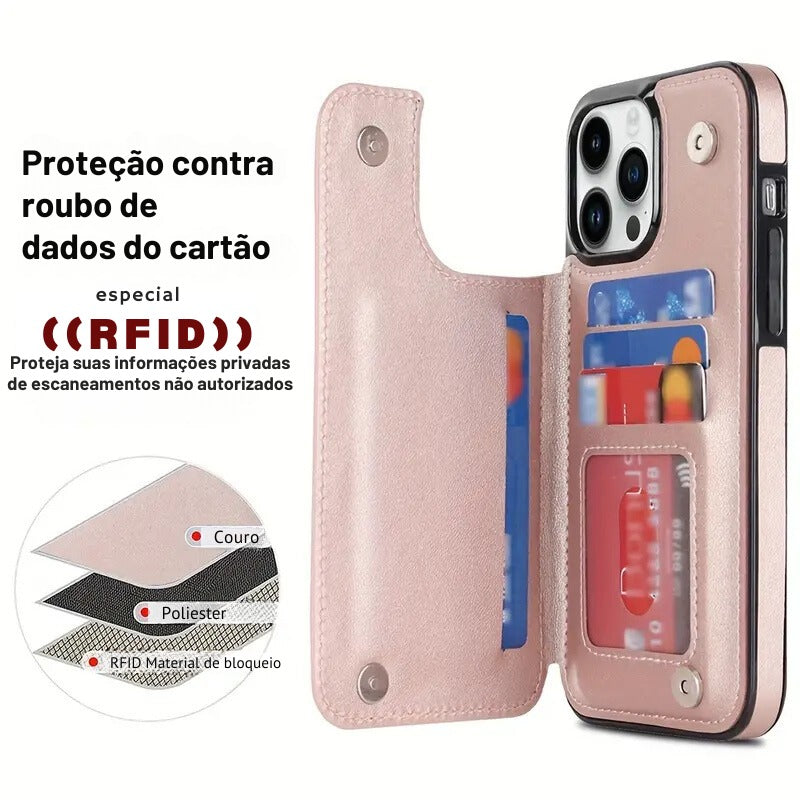 Case Carteira de couro para Iphone Puff