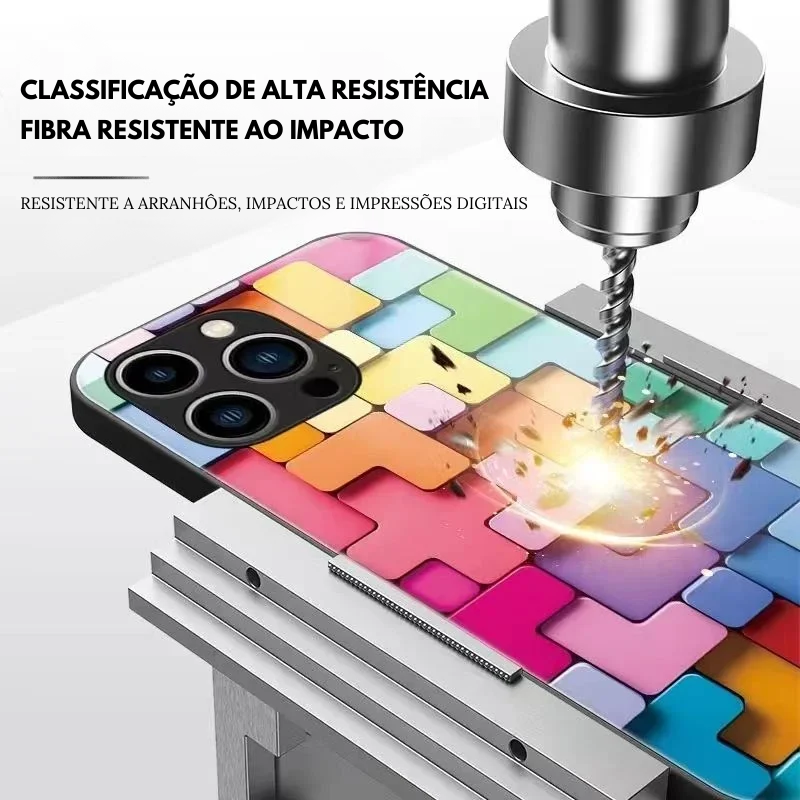 Capa de vidro plana 3D quadrada para iPhone do X até 15 pro max