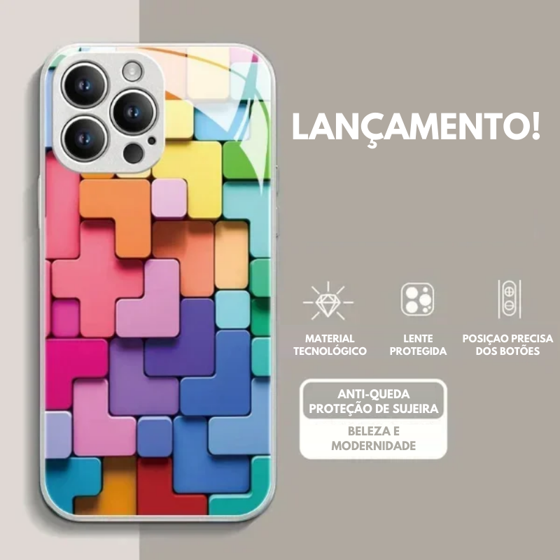 Capa de vidro plana 3D quadrada para iPhone do X até 15 pro max